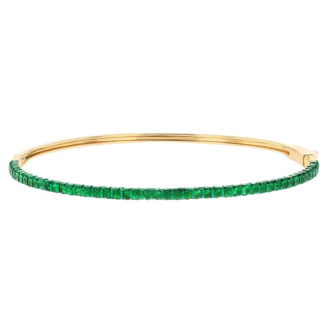 Round Tsavorite Garnet 3-Side Bangle Bracelet in Yellow Gold