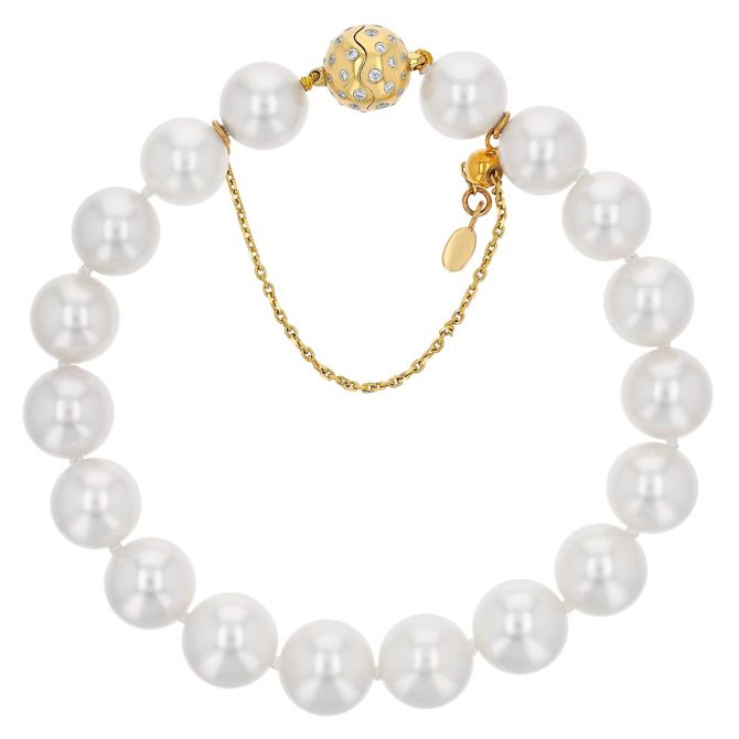 TARA Pearls South Sea Cultured Pearl Bracelet with Yellow Gold & Diamond Clasp, 8", 9-10 mm