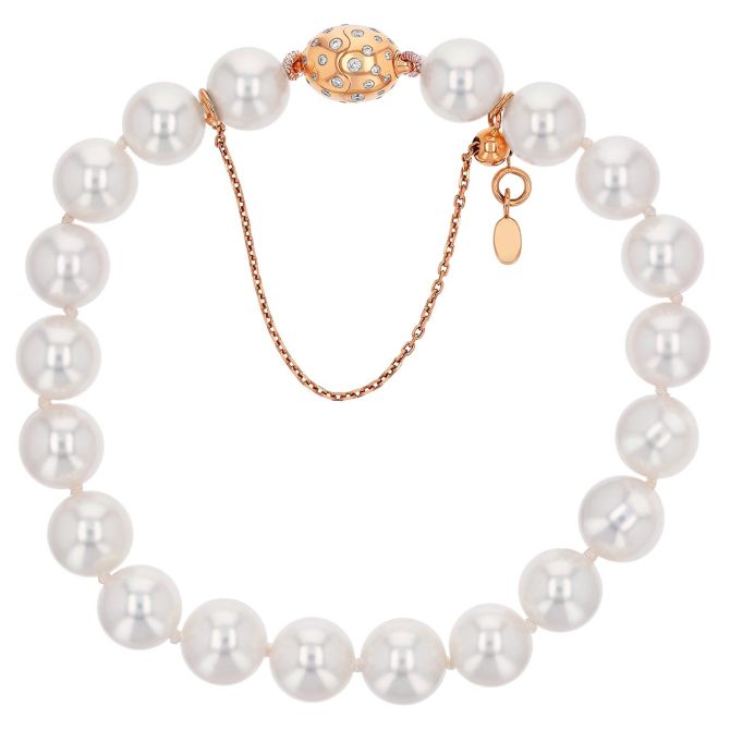 TARA Pearls Cultured Pearl Bracelet with Oval Rose Gold & Diamond Clasp, 7.5", 8.5-9 mm