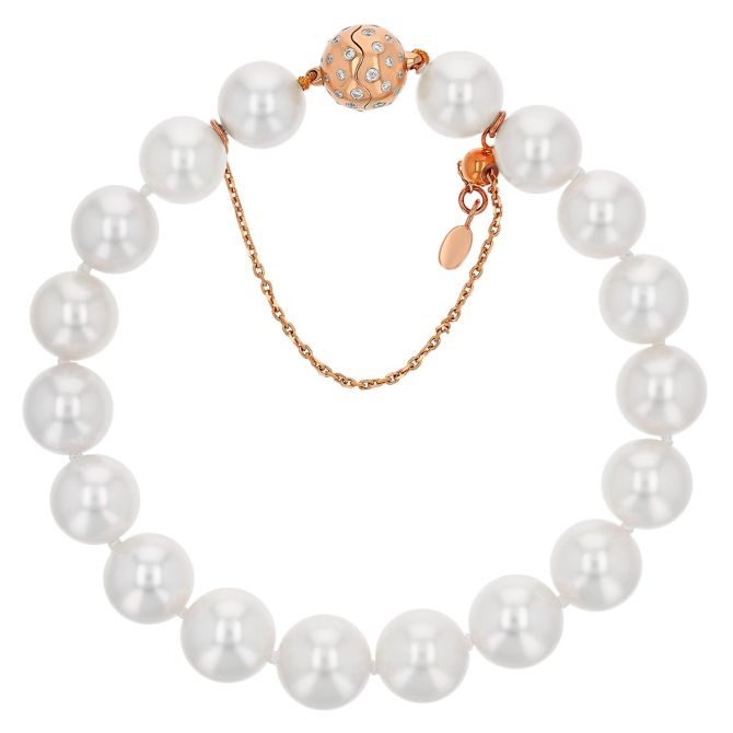 TARA Pearls Cultured Pearl Bracelet with Rose Gold & Diamond Clasp, 7.5", 8.5-9 mm