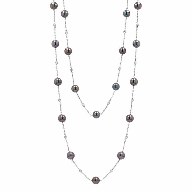 TARA Pearls Tahitian South Sea Cultured Pearl & Diamond Station Necklace in White Gold, 41.5"