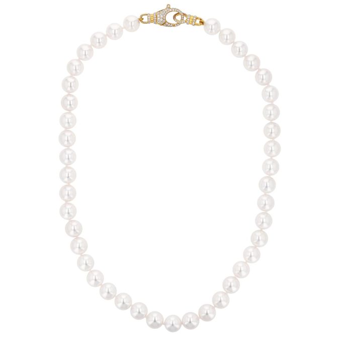 TARA Pearls Cultured Pearl Strand Necklace with Diamond & Yellow Gold Clasp, 18.5", 9.5-10 mm