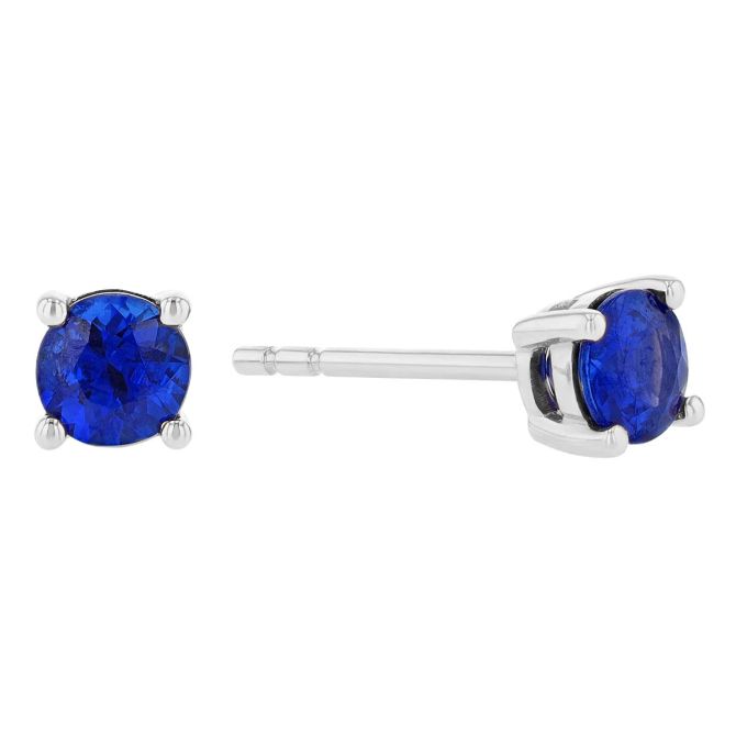 Round Sapphire Stud Earrings in White Gold