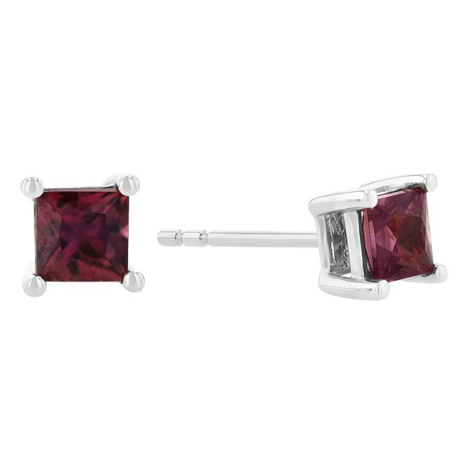 Princess Cut Ruby Stud Earrings in White Gold