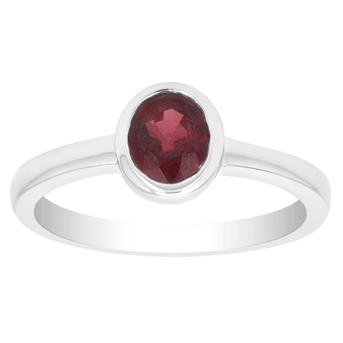 Bezel Set Oval Ruby Solitaire Ring in White Gold