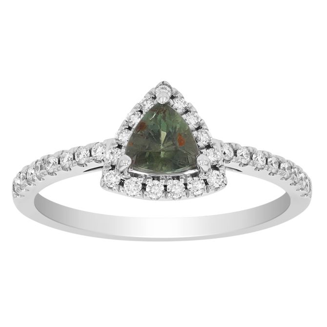 Trillion Alexandrite & Diamond Ring in White Gold