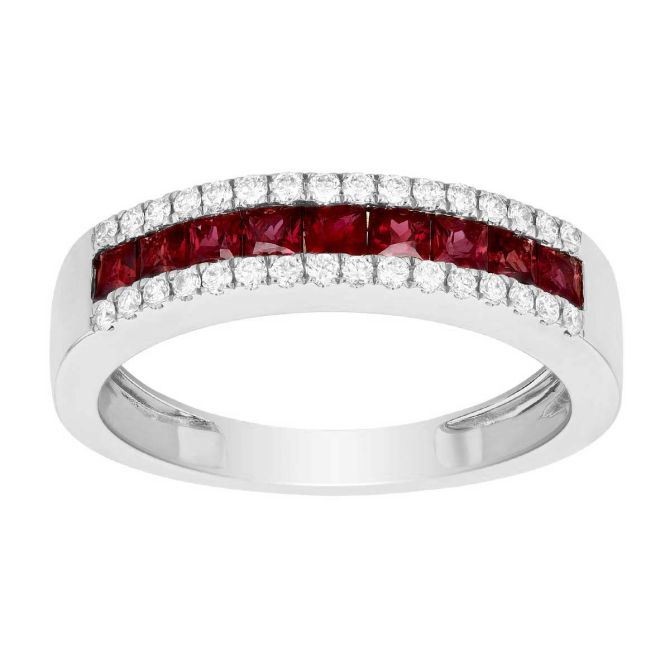 Princess Cut Ruby & Diamond Channel Set Ring in White Gold