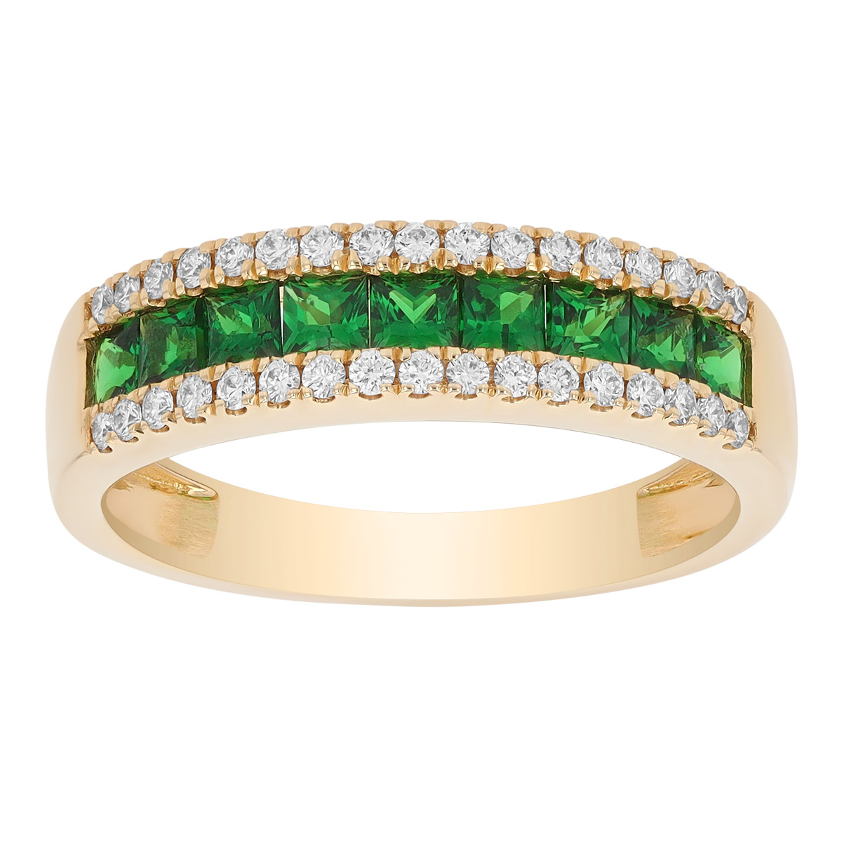 Princess Cut Tsavorite Garnet & Diamond Channel Set Ring in Yellow Gold ...