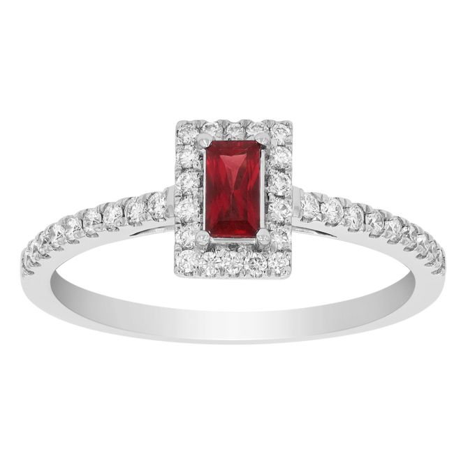 Baguette Ruby & Diamond Ring in White Gold