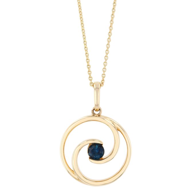 Round Sapphire Open Swirl Circle Pendant in Yellow Gold