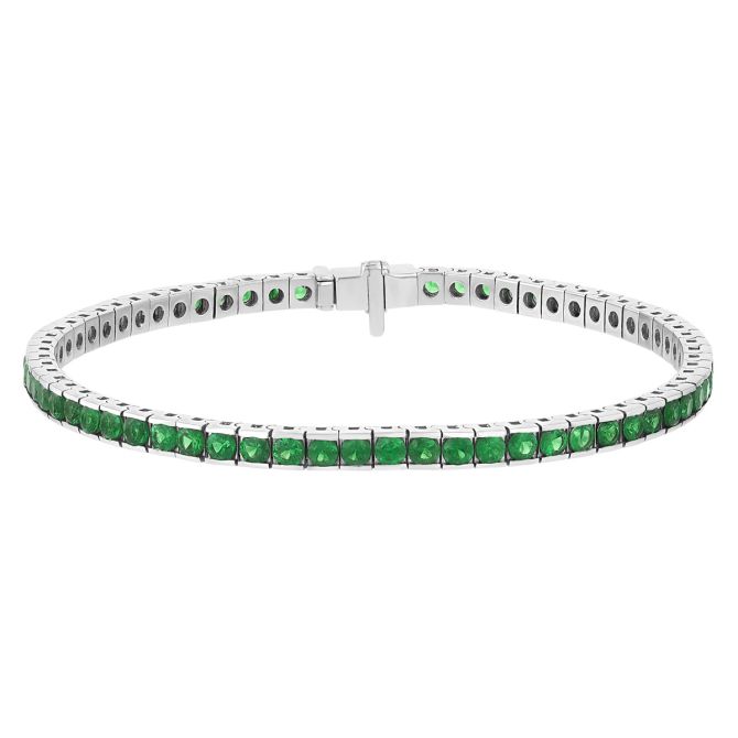 Princess Cut Tsavorite Garnet Tennis Bracelet in Yellow Gold, 7"