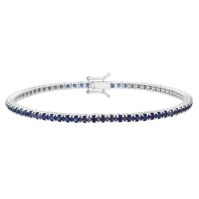 Round Sapphire Tennis Bracelet in White Gold, 7"