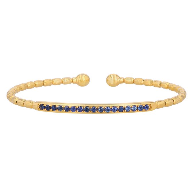 Marika Yellow Gold Cuff Bracelet with Sapphire Bar Station