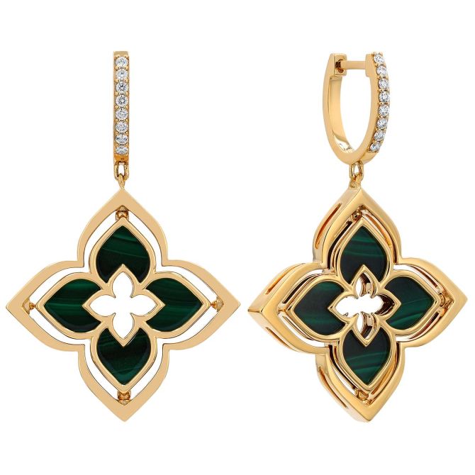 Roberto Coin Venetian Princess Pirouette Diamond & Malachite Dangle Earrings in Yellow Gold