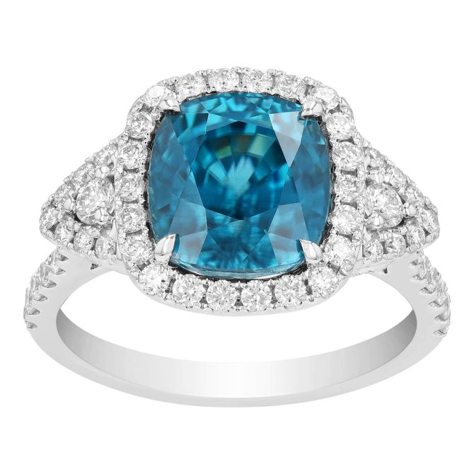 Cushion Cut Zircon & Diamond Ring in White Gold