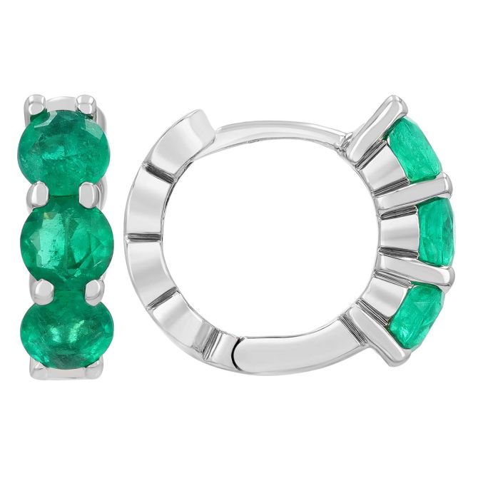 Emerald Trio Small Huggie Hoop Earrings in White Gold