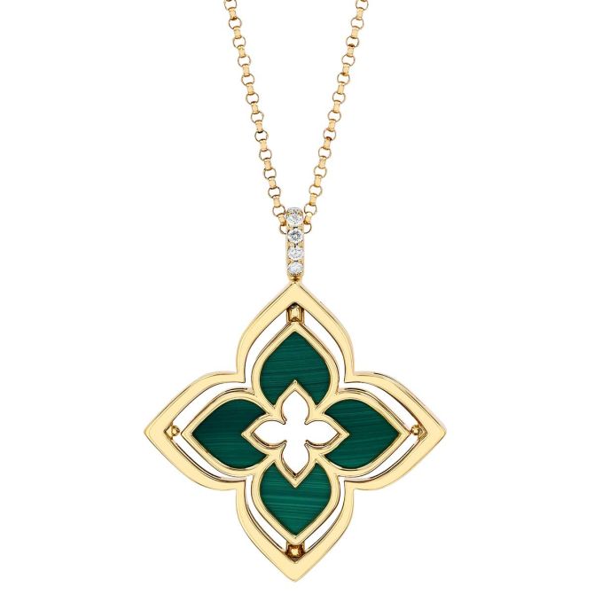 Roberto Coin Venetian Princess Pirouette Diamond Pave & Malachite Pendant in  Yellow Gold, 17"