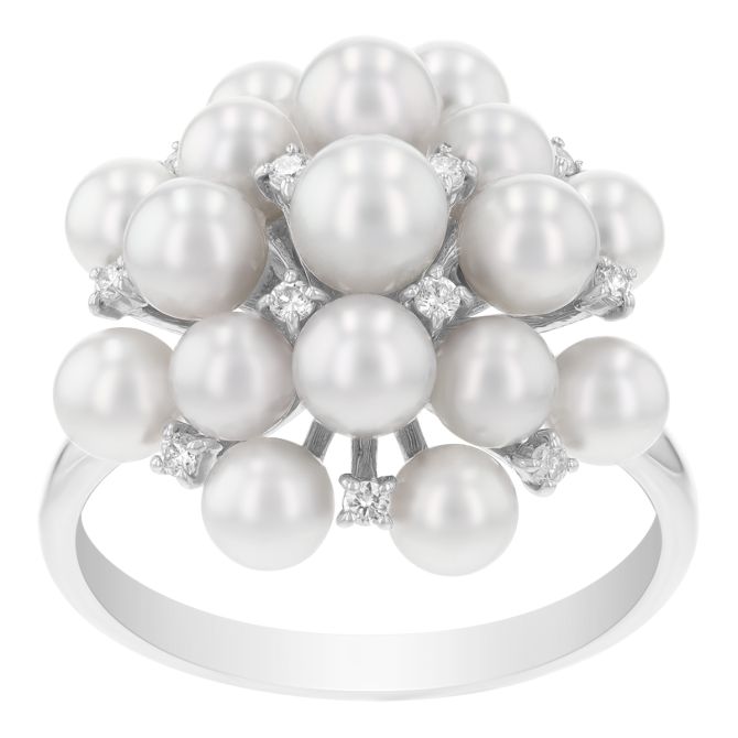 TARA Pearls White Cultured Pearl & Diamond Cluster Cocktail Ring in White Gold