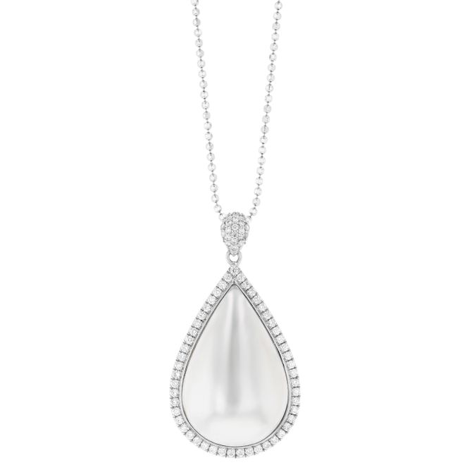 TARA Pearls Assembled Mabe Cultured Pearl & Diamond Halo Pendant in White Gold, 18"