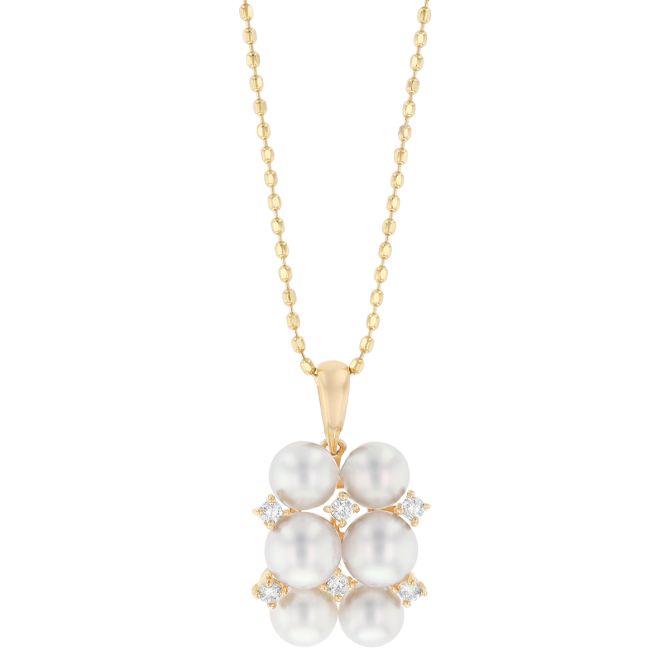 TARA Pearls White Cultured Pearl & Diamond Square Cluster Pendant in Yellow Gold, 18"