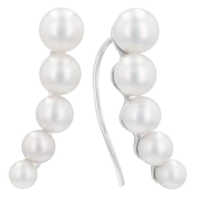 TARA Pearls White Cultured Pearl Climber Earrings in White Gold