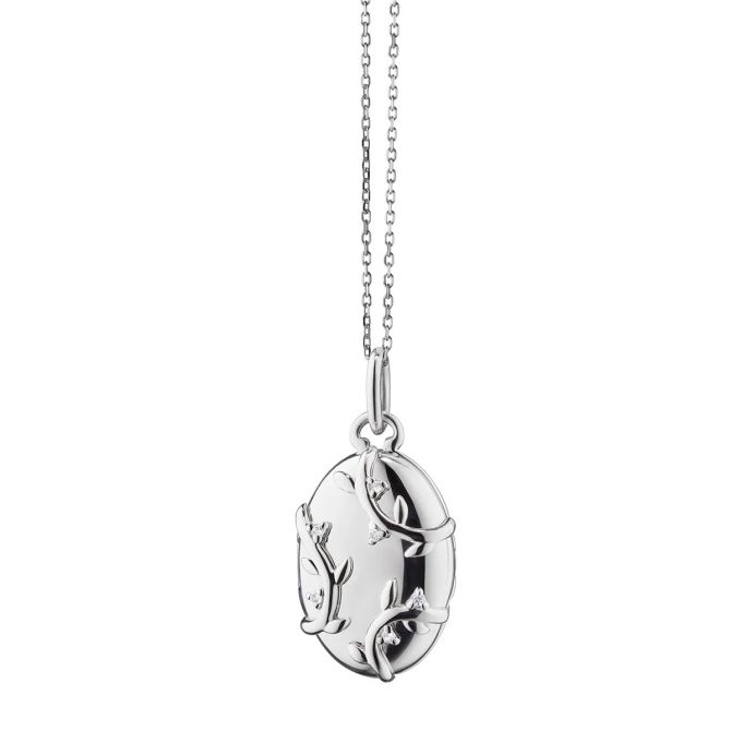 Monica Rich Kosann White Sapphire Vine Locket in Sterling Silver, 22"