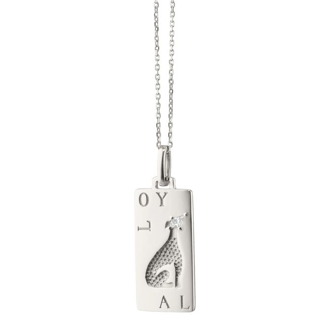 Monica Rich Kosann Intaglio "Loyal" Dog Pendant with White Sapphire Accent in Sterling Silver, 18"