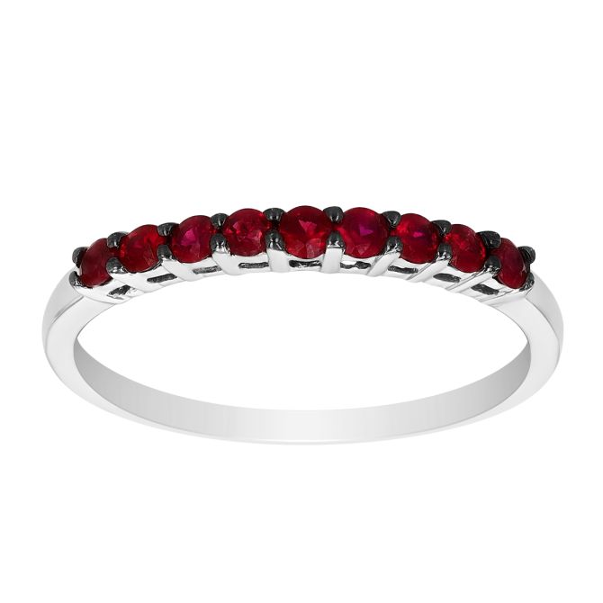 Ruby 9 Stone Band Ring in White Gold & Black Rhodium