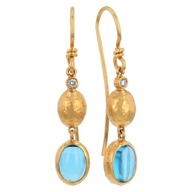 Marika Topaz & Diamond Dangle Earrings in Yellow Gold