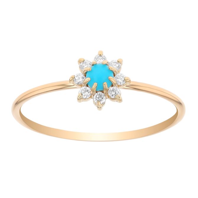 Zoe Chicco Turquoise & Diamond Halo Ring in Yellow Gold