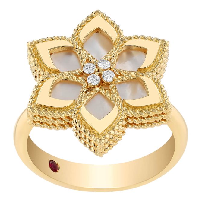 Roberto Coin Vernazza Diamond & Mother of Pearl Flower Ring in Yellow Gold