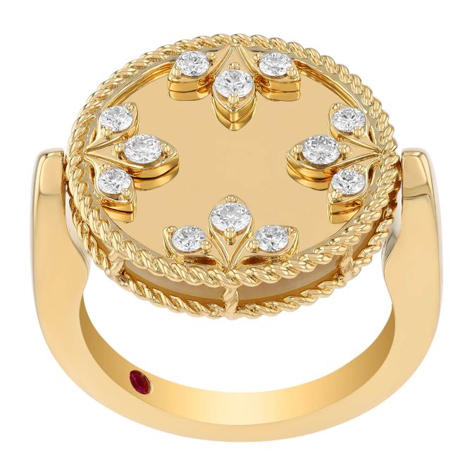 Roberto Coin Yellow Gold Medallion Double-Sided Ring with Diamond & Mother of Pearl