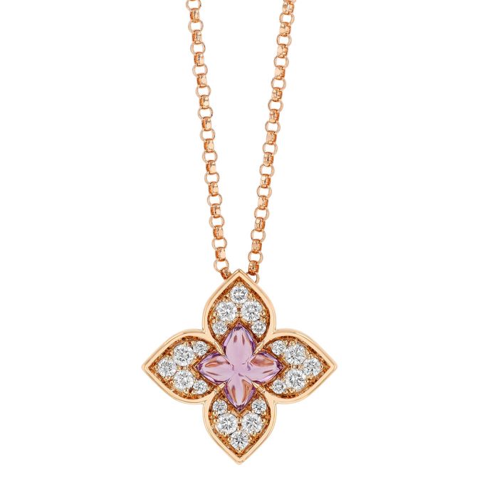 Roberto Coin Venetian Princess Carnevale Amethyst & Diamond Small Pendant in Rose Gold, 17"