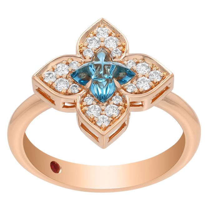 Roberto Coin Venetian Princess Carnevale Blue Topaz & Diamond Ring in Rose Gold