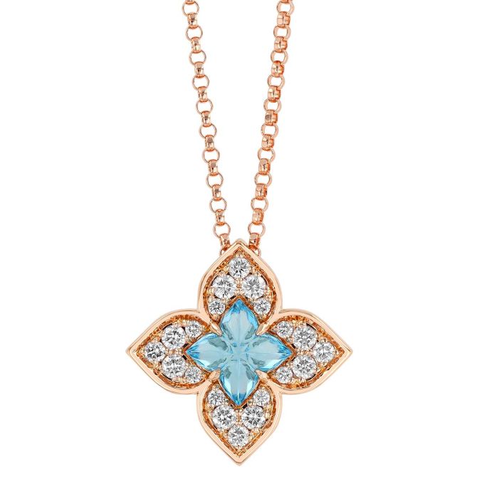 Roberto Coin Venetian Princess Carnevale Blue Topaz & Diamond Small Pendant in Rose Gold, 17"