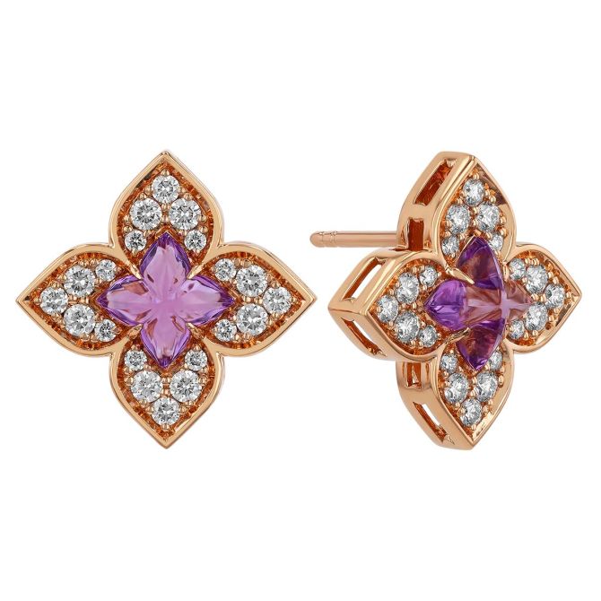 Roberto Coin Small Venetian Princess Carnevale Amethyst & Diamond Post Earrings in Rose Gold