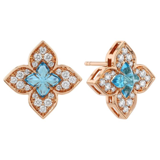 Roberto Coin Small Venetian Princess Carnevale Blue Topaz & Diamond Post Earrings in Rose Gold