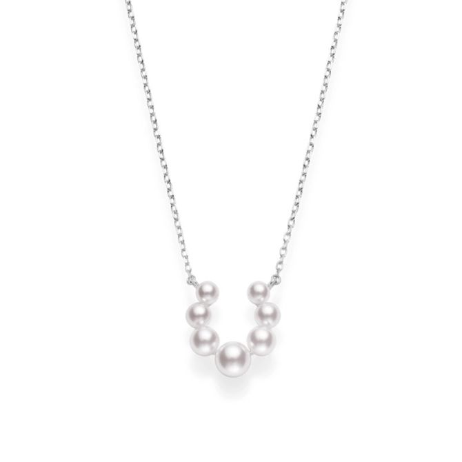 Mikimoto Bubbles Graduated Akoya Cultured Pearl Horseshoe Pendant in White Gold, 18"