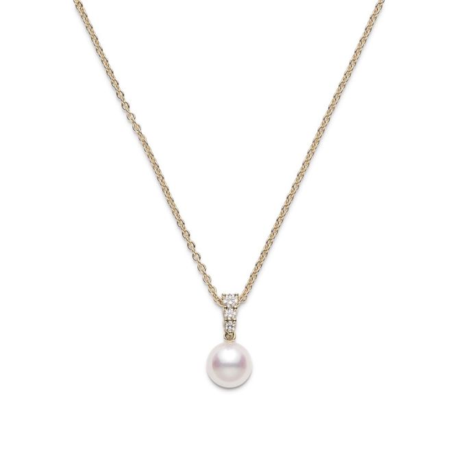 Mikimoto Akoya Cultured Pearl & Diamond Pendant in Yellow Gold, 18", 9-9.5 mm