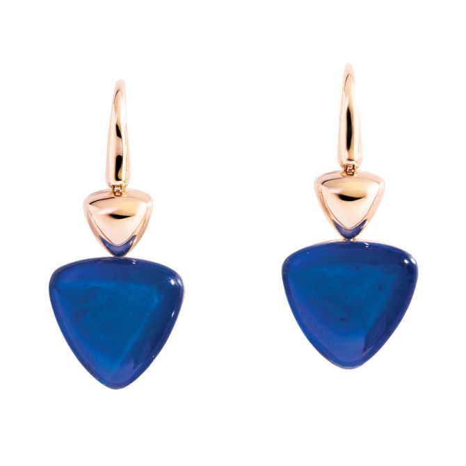 Vhernier Freccia Trillion Lapis Lazuli & Rock Crystal Quartz Dangle Earrings in Yellow Gold