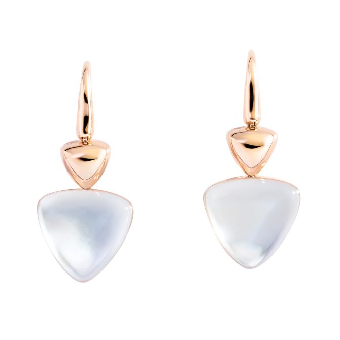 Vhernier Freccia Trillion Mother of Pearl & Rock Crystal Quartz Dangle Earrings in Yellow Gold