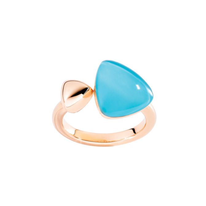 Vhernier Freccia Trillion Turquoise & Rock Crystal Quartz Ring in Yellow Gold