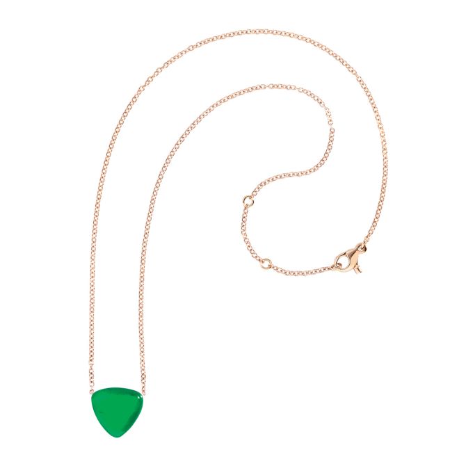 Vhernier Freccia Trillion Jade & Rock Crystal Quartz Necklace in Yellow Gold, 16"