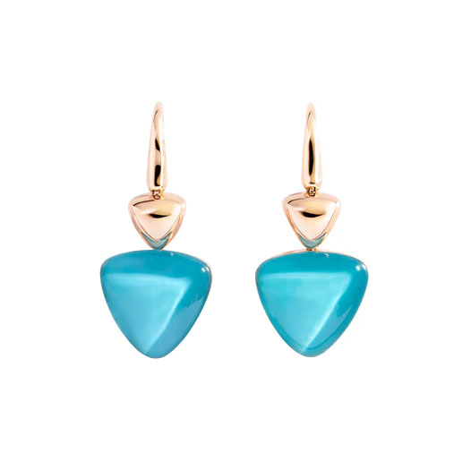 Vhernier Freccia Trillion Turquoise & Rock Crystal Quartz Dangle Earrings in Yellow Gold