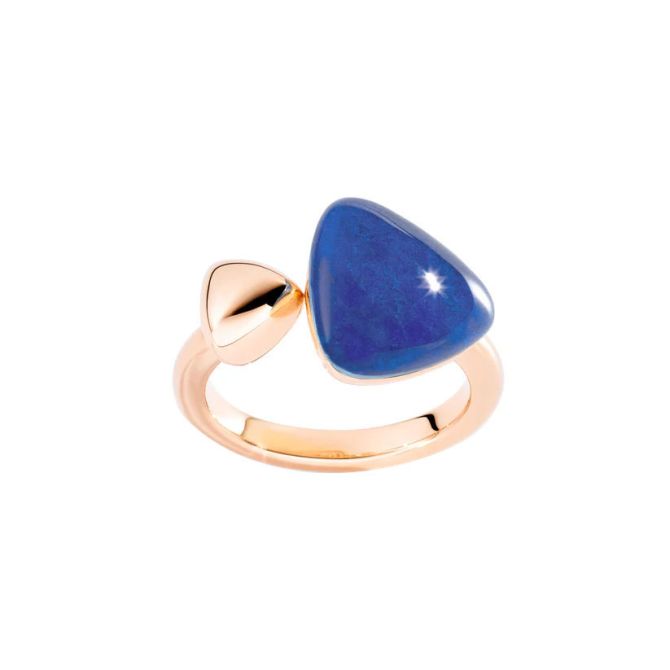 Vhernier Freccia Trillion Lapis Lazuli & Rock Crystal Quartz Ring in Yellow Gold