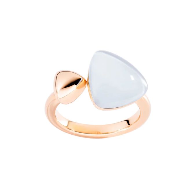 Vhernier Freccia Trillion Mother of Pearl & Rock Crystal Quartz Ring in Yellow Gold