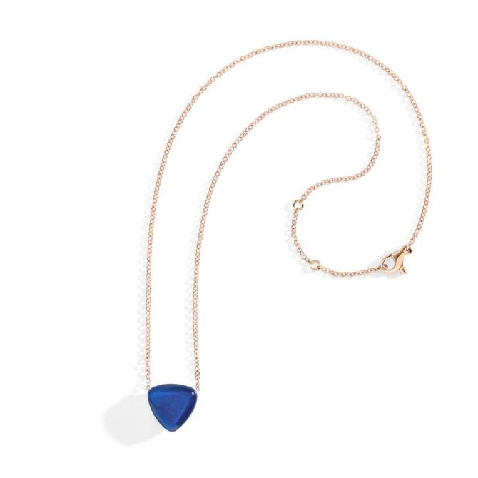 Vhernier Freccia Trillion Lapis Lazuli & Rock Crystal Quartz Necklace in Yellow Gold, 16"