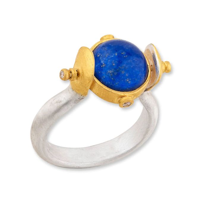 Lika Behar Day-N-Night Lapis & Mother of Pearl Reversible Ring in Yellow Gold & Sterling Silver