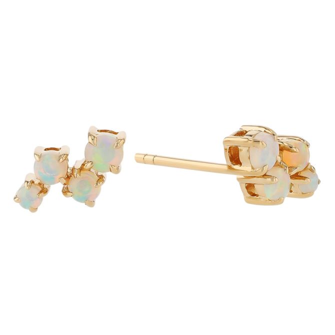 White Opal 4 Stone Cluster Stud Earrings in Yellow Gold