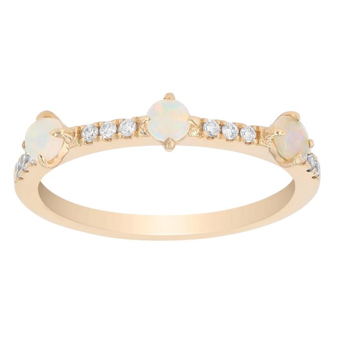 White Opal & Diamond Band Ring in Yellow Gold